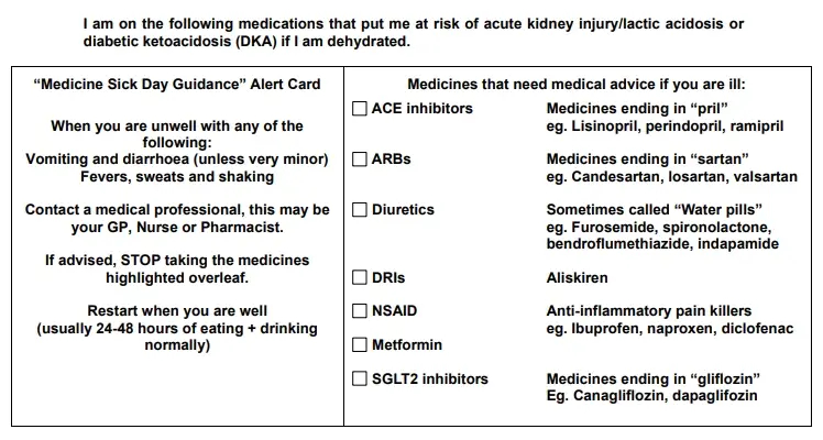 Medicines and Dehydration “Medicine Sick Day Guidance”