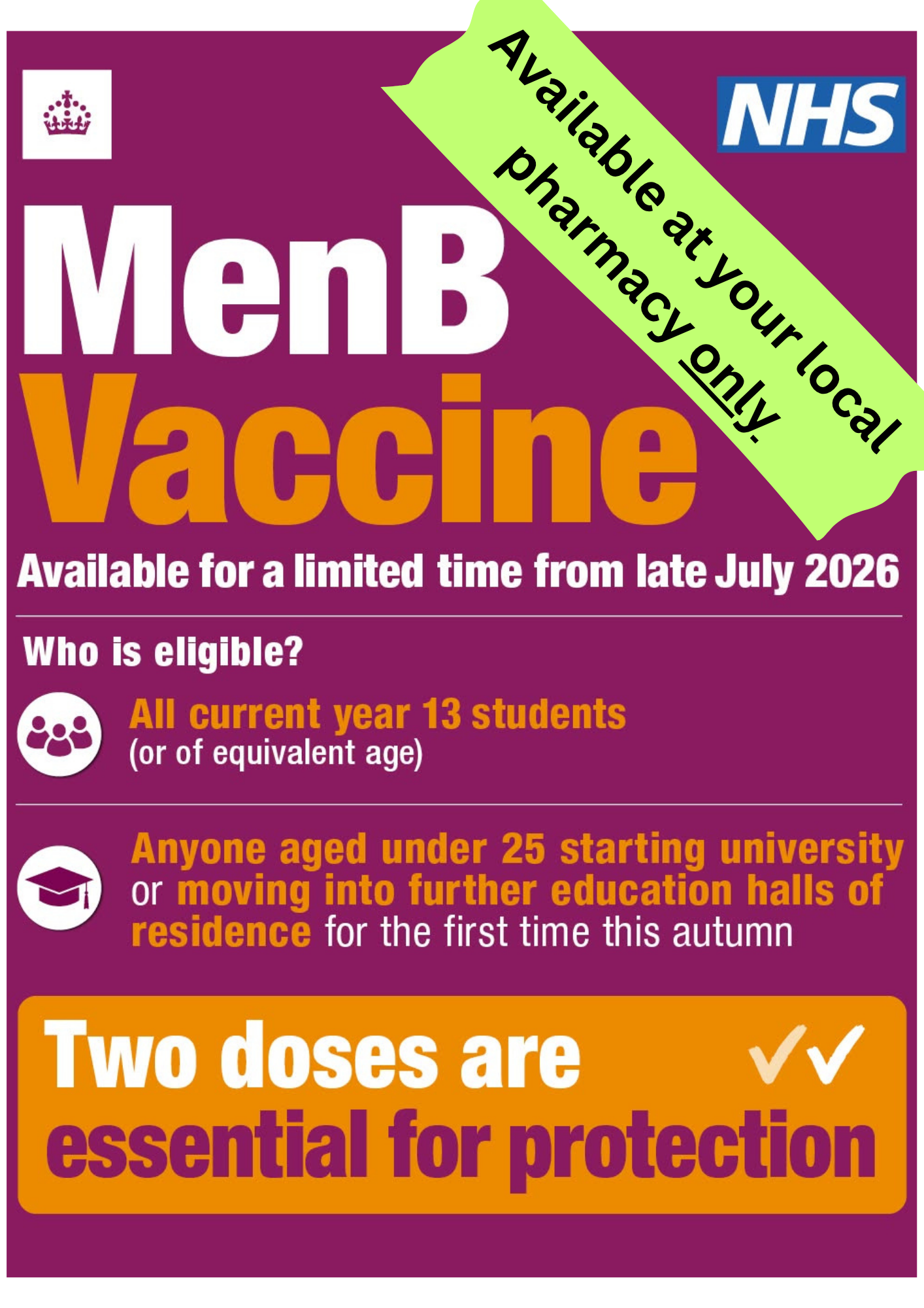 ****MenB Vaccine New Age Groups - Available at Community Pharmacies ONLY****